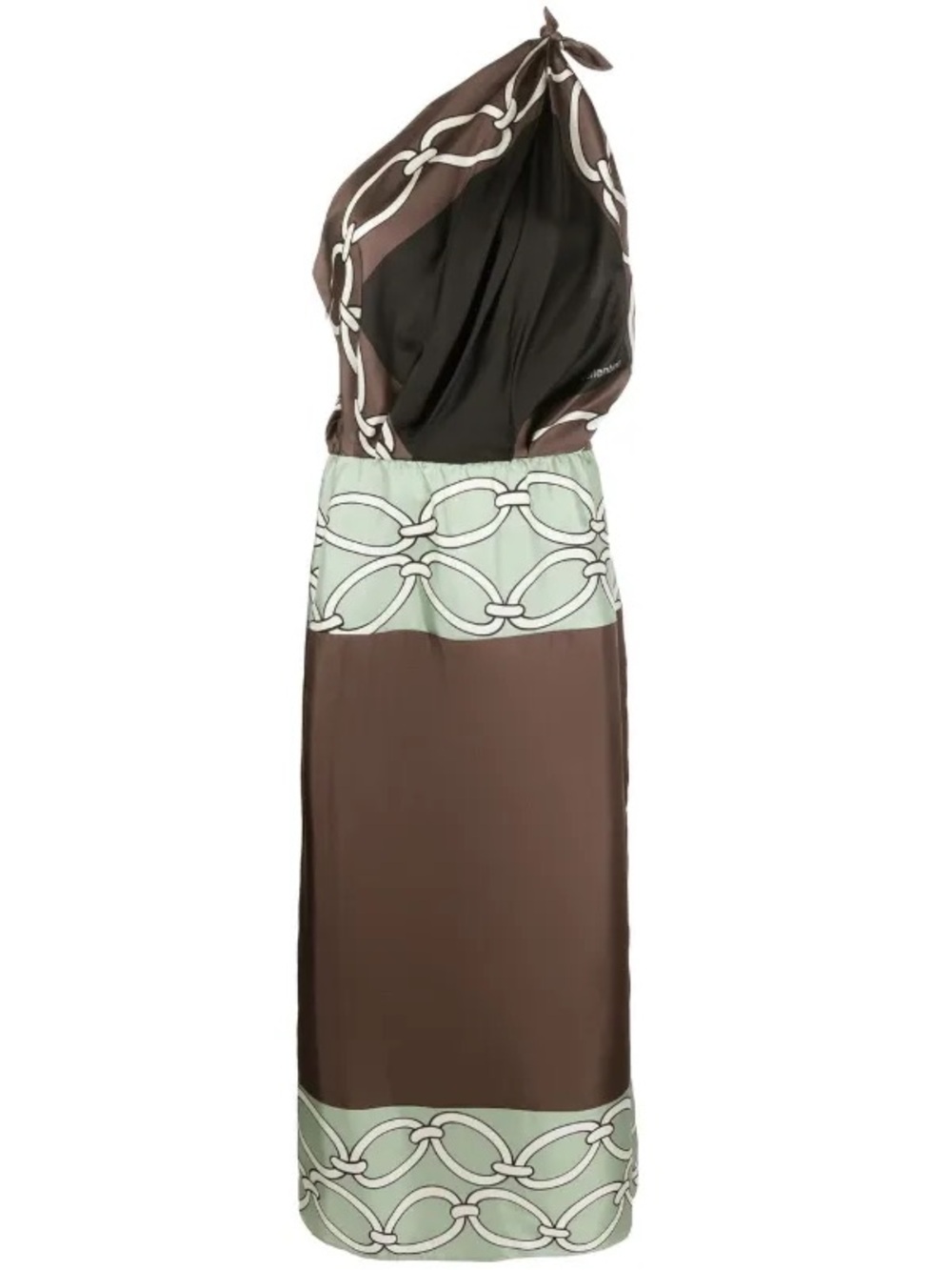 Valentino Garavani Brown and Mint Silk Halter Maxi Dress with Chain Motif